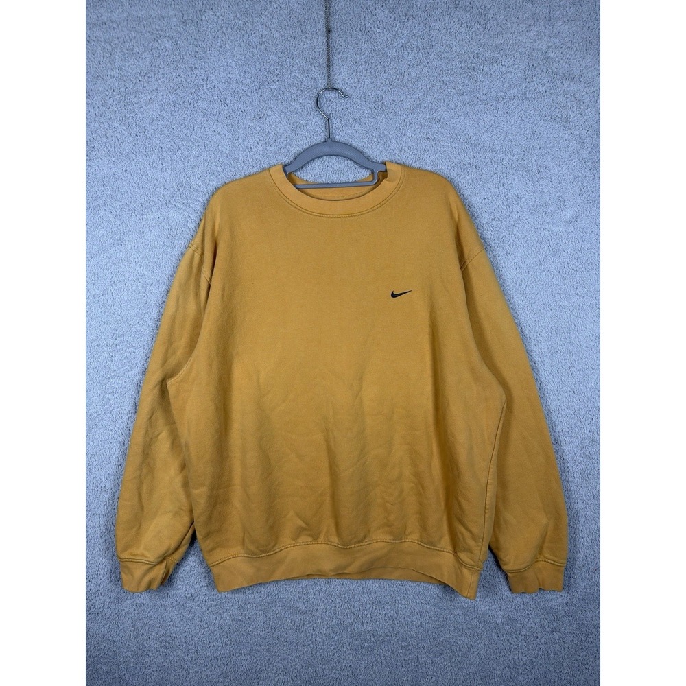 Vintage Y2K Nike Crewneck Sweatshirt Yellow Essential XL Swoosh VTG Silver Tag